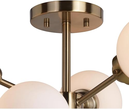 Miniatura 4 de Orbit - Lámpara de techo de latón industrial Sputnik de 25 pulgadas de ancho, montaje semiempotrado, cristal blanco