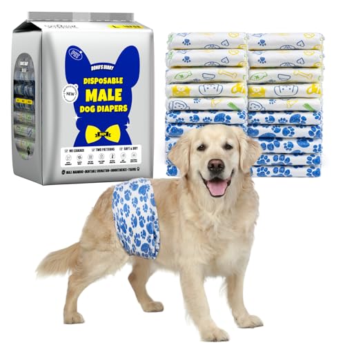 Image of Dono Dog Diapers Male, Disposable Male Dog Wraps 30ct, Ultra Absorbent Doggie Diapers, Rapid-Dry Leak-Proof Puppy Diapers, Wetness Indicator Excitable Urination Incontinence,Large