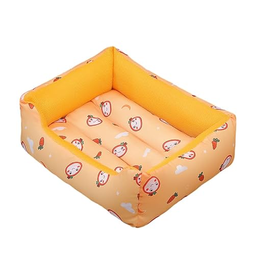 【HIYOKU】ペット 四季用ペットベッド 猫 犬 スクエア型 夏季 冷感 涼しい 柔らかい やんわり 滑りにくい裏生地 暑さ対策 ペットクッション ペットソファー 寝床 ペット寝床 小型 中型 適用 ペットグッズ (イエロー,S 45*35*18cm)