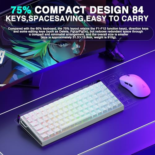 Image of Aula Hero 84 HE - 75% Mechanical Gaming Keyboard, Hall Effect Magnetic Switches Keyboard, 8000Hz Polling Rate, RGB Neon Light Box, Hot-Swappable Side-Printed PBT Keycaps, Gamer Keyboards for PC /Mac