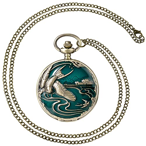Image of MORFONG Vintage Bird Design Pocket Watch Quartz Watches for Men Women Birthday Christmas Gifts with Box Chain