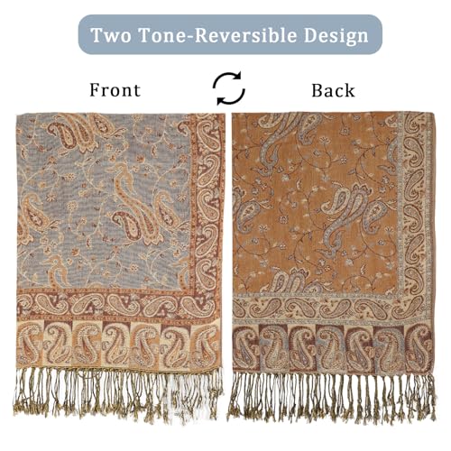Ciormis Two Tone Silky Paisley Pashmina Shawl Scarf,Soft Women's Rave Jacquard Pashminas Wrap Scarves