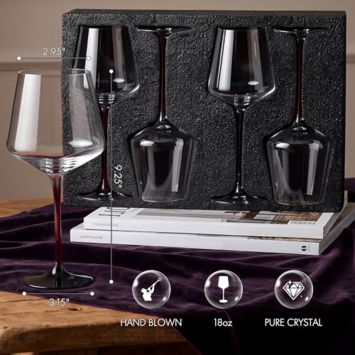 Evjeal Crystal Wine Glasses Set of 4, 18 oz Elegant Red Bottom Wine Glass with Long Stem, Hand Blown Wine Glass for Red or White Wine Tasting, Dinner Party & Gift - image 4