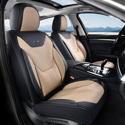 Image of Coverado Car Seat Covers with Lumbar Support, Front Covers for Cars, Universal Automotive Seat Cover, Waterproof, Leather Car Seat Cushion, Interior Seat Protectors for Most Cars