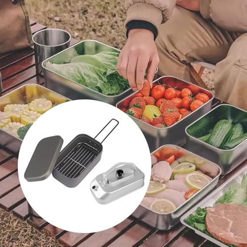 Menolana Camping Kettle Set Camping Lunch Box Cookware Folding Handle Leakproof Coffee Pot 300ml Camp Kettle for Travel Mountaineering, Black Lunch Box