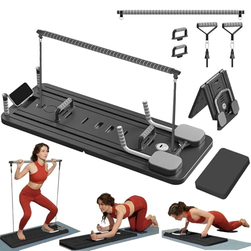 ExeractFit Pilates Board Set mit PilatesBar und Widerstandsband für Zuhause Fitnessstudio, Faltbarer Pilate Reformer Maschine Mehrzweck Bauchtrainer Full Body Workout Equipment(Schwarz)