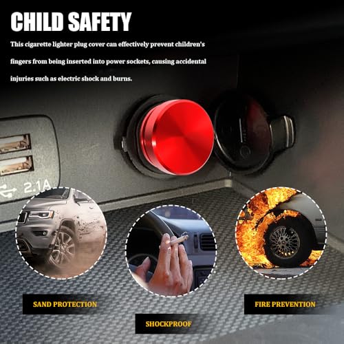 Image of Cigarette Lighter Plug Cover, Eject Button Car Cigarette Lighter, Standard 12 Volt Power Source Aluminum Dustproof Plug Universal Fits Most Vehicles (Red-K3)