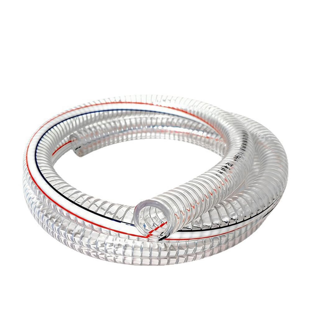 16mm ID X 5m Flex Suction Hose Steel Wire Reinforced Tubing PVC Clear Pipe,Heavy Duty Spiral Steel Wire Hose for Dust Collection Boat Marine Pump