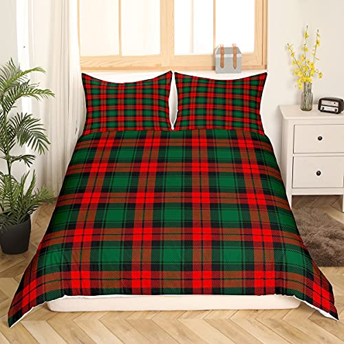 Christmas Theme Bedding Set King Kids Xmas Buffalo Check Comforter Cover For Boys Girls Teens Green Red Plaid Duvet Cover Breathable Gingham Farmhouse Bedspread Cover Room Decor Quilt Cover #TOP2