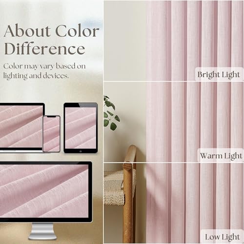Image of Light Pink Linen Pinch Pleat Curtains 84 Inch Length 2 Panels for Girls Bedroom Nursery Soft Thick Linen Window Drapes Semi Sheer Light Filtering Pleated for Kids Living Room Blush Dusty Pink Decor
