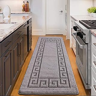 PHP Hallway Runner - Waterproof Non Slip Gel Backing Washable Carpet Runner 80 X 150 cm, Grey Long Door Mats, Kitchen Rugs