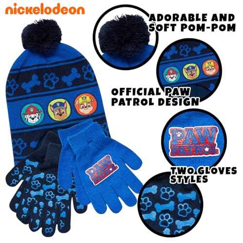 Image of Nickelodeon Boys Paw Patrol Winter Hat, 2 Pair Gloves or Mittens (Toddler /Little Boys)