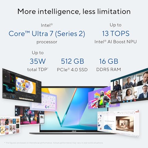 Image of ASUS Vivobook S16 OLED,Smartchoice,Intel Core Ultra 7 255H,16GB RAM,512GB SSD,16 inch, Win11, Office 2024, M365 Basic(1Y), Cool Silver, 1.7Kg, S3607CA-SH077WS, Intel Arc iGPU,Metallic Design Laptop, AI PC