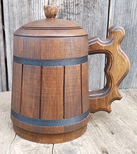 Jarra de Cerveza de Madera con Tapa 600ml miniatura 6