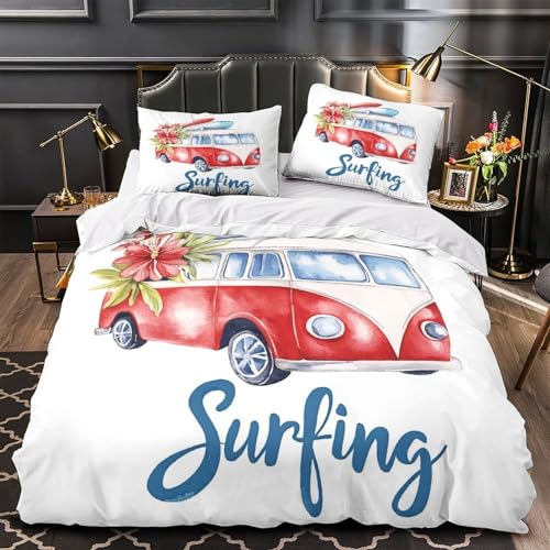 Parure de lit Surf Van 135x200 microfibre housse de couette vintage pour lit simple ado