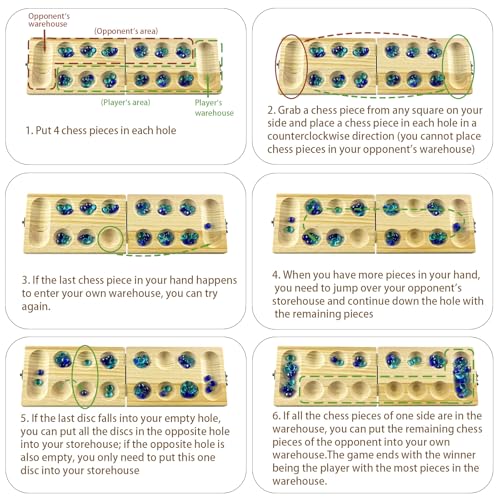 Mancala Board Game con tablero plegable de madera miniatura 2