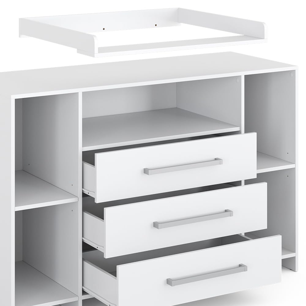 Vicco Wickelkommode Oskar Weiß 143 x 100 cm XL mit Schubladen Wickelstation erweiterbarer Ablagebereich