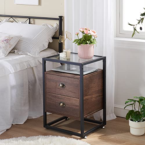 Vecelo Side, Modern Nightstand Cabinet Shelf Decoration In Living Room Bedroom Lounge, End Tables With 2 Drawers, Brown #TOP4