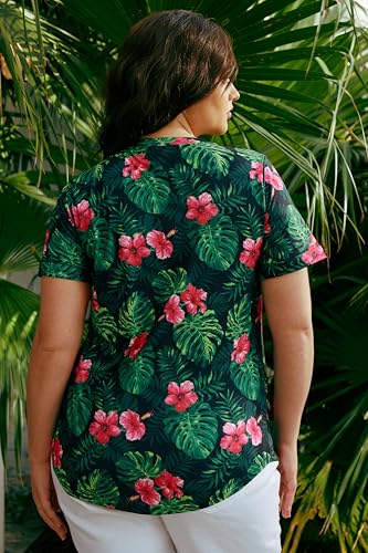 TIYOMI Plus Size Tops for Women Short Sleeve Shirts V Neck T Shirts Casual Blouse Tie Dye/Floral/Soild Color Soft Tops XL-5XL4