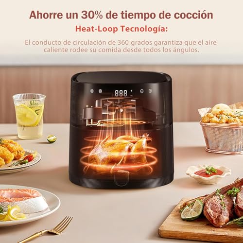 HAIMEEC Airfryer 6L, Heißluftfritteuse mit Sichtfenster, Fritteuse ohne Öl mit Shake-Reminder, Antihaftbeschichtet, 30-200°C, 78 Rezepte… – Ansicht 4
