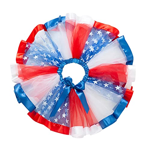 Girls 4th of July American US Flag Tutu Skirts with Red White Blue Stars Necklace Patriotic Hair Bows Clips3