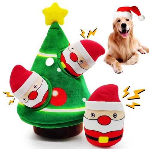 lilfrd Christmas Dog Toys, Dog, Xmas Christmas Tree, Santa Claus Hide and Seek Puzzle Squeaky Plush...