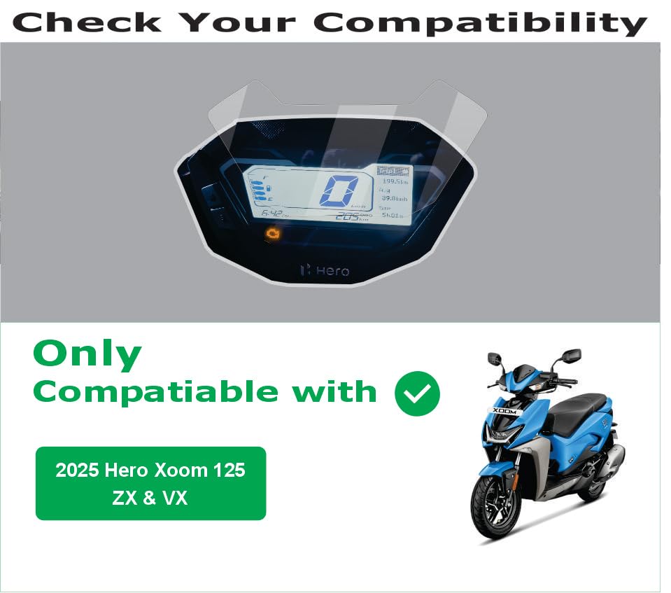Image of OHAYO 9H Hard Screen Protector for HERO XOOM 125 ZX & VX (2025) Scooter Digital Meter | Scratch Resistant, Military Strength, Anti Fingerprint, HD Clear, Bubble-Free Installation | Full Coverage Instrument Cluster Protection Film