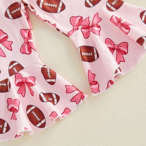 Image of Toddler Baby Girls Football Outfit Crew Neck Long Sleeve Rugby Bow Print Sweatshirt Elastic Waist Pants 2Pcs