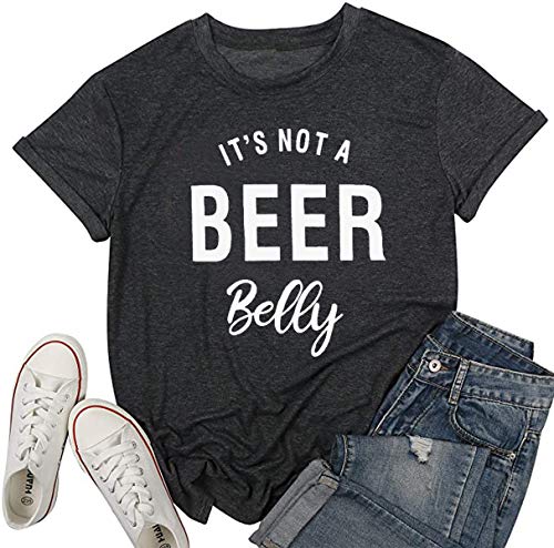 It's not a Beer Belly T Shirt Women Pregnancy Announcement Shirt Letter Print O Neck Top Tee Blouse (Large, Black)