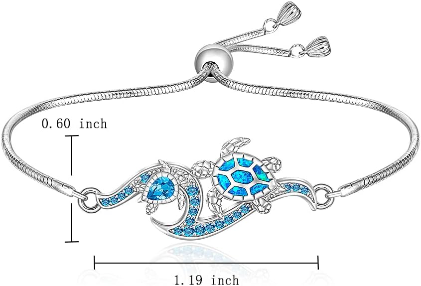 Turtle Bracelet for Women Blue Opal Sea Turtle Bracelet Sterling Silver Tortoise Beach Summer Mother Daughter Adjustable Blue Turtles Jewelry - Image 5