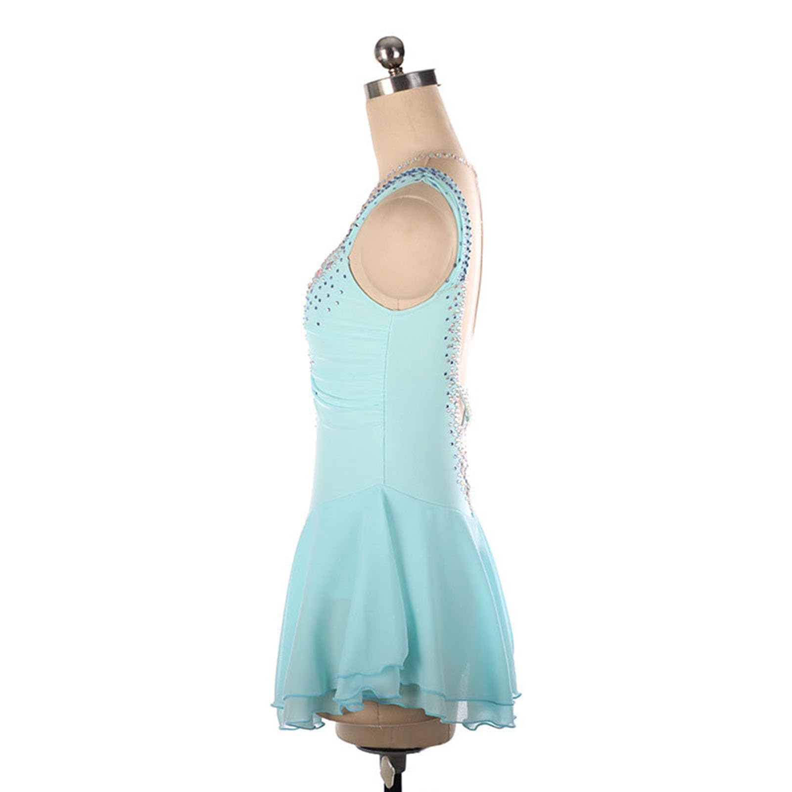 Vestito da Pattinaggio Artistico, Scollo A V Aperto sulla Schiena E Senza Maniche Skating Danza Ginnastica Leotard, Tutu Maniche