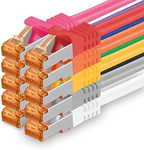 1aTTack.de Cat.7 ethernet cable 0,5m - 5 Colors Set 02-5 pieces - Cat7 lan network 10GBASE-T - 10000 Mbps (Sftp Pimf) double shielded patchcable RJ45 plug Cat.6a