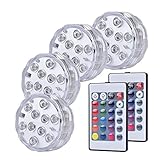 Submersible Led Lights, LinkBro [Multi Color Remote Controlled Submersible LED Lights - 4 Pack] LinkBro 10 LED IR Controlled Submersible Light, for Aquarium, Pond, Party, Halloween, Christmas Lighting