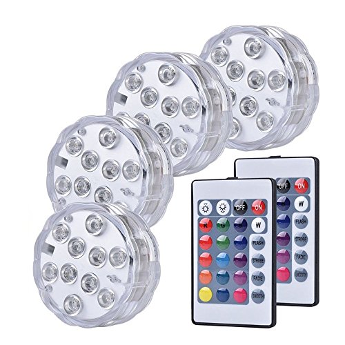 EUROPRENE Submersible Led Lights, [Multi Color Remote Controlled Submersible LED Lights - 4 Pack] 10 LED IR Controlled Submersible Light, for Aquarium, Pond, Party, Halloween, Christmas Lighting