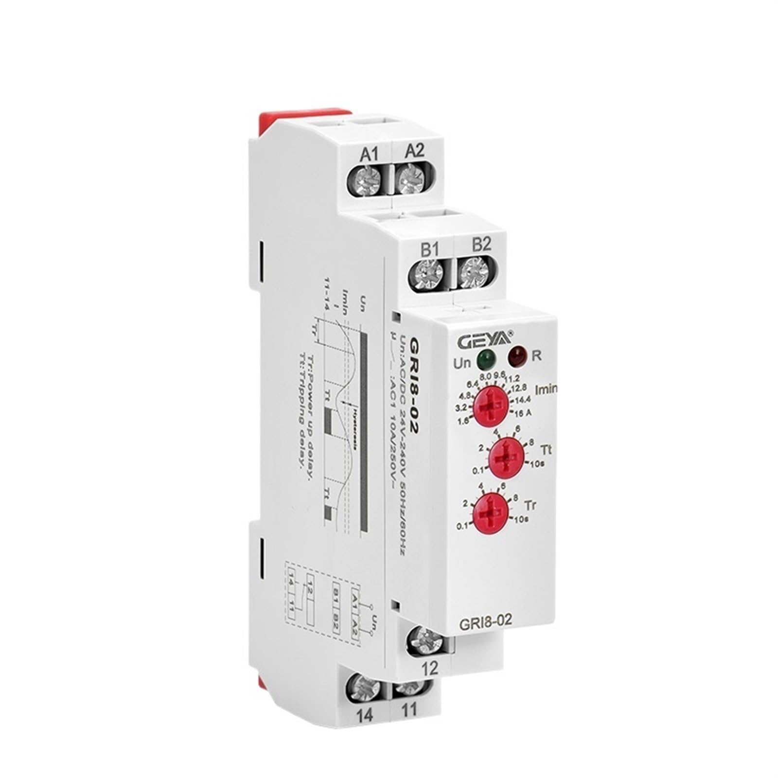 Intervallo di monitoraggio del relè di Corrente GRI8 Interruttore di sovracorrente e sottocorrente 0,05 A-16 A AC24-240V O DC24V(Gri8-04,1.6-16A)