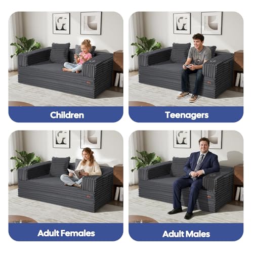 Image of COMAX Futon Sofa Bed, 4‑in‑1 Convertible Sofa Bed, Folding Boneless Couches | Boneless Couch for living room, Fold Out Small Foldable Loveseat Floor Sleeper Mattress Lounge Space‑Saving, Ash Gray