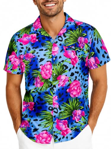 Chemise hawaïenne homme manche courte à motif léopard et fleurs King Kameha