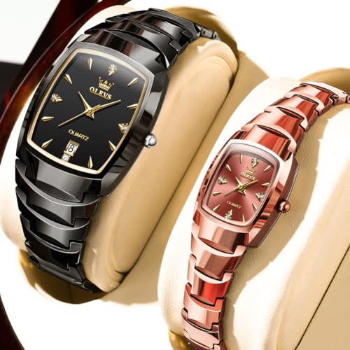Image of OLEVS Couple Watch Men and Women His and Her Watches Set Analog Date Diamond Stainless Steel Waterproof Luminous Wrist Watch