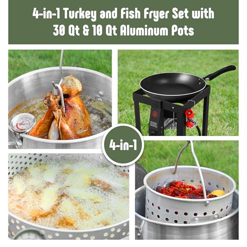 Image of Feasto 30 Qt Turkey Fryer with Basket & 10QT Fish Fryer Kit | 50,000 BTU Outdoor Propane Burner, Multi-use outdoor cooker, for Lobster, Crab, Crawfish, Shrimp Boiling and Frying