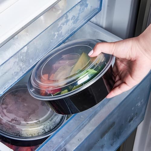 Image of [1000 ml (32oz) 25 Count, Round, Black Reusable Plastic Food Storage Containers with Lid | Airtight, Microwave Safe Containers | Perfect for Meal Prep, Storage, Takeaway & Food Delivery