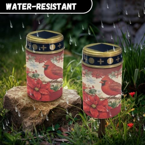 Image of Cardinal Cemetery Solar Lights Flameless Candles 2 Pack | Outdoor cozy Christmas led flameless candle, grave lights, waterproof solar cemetery decorations for grave
