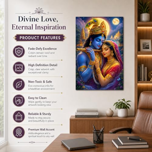 Image of Rangoli Radha Krishna Self Adhesive Poster 12x18 Inch | Divine Hindu God Wall Sticker Poster for Home Temple Pooja Room Living Room Bedroom Decor | Spiritual Devotional Wall Art
