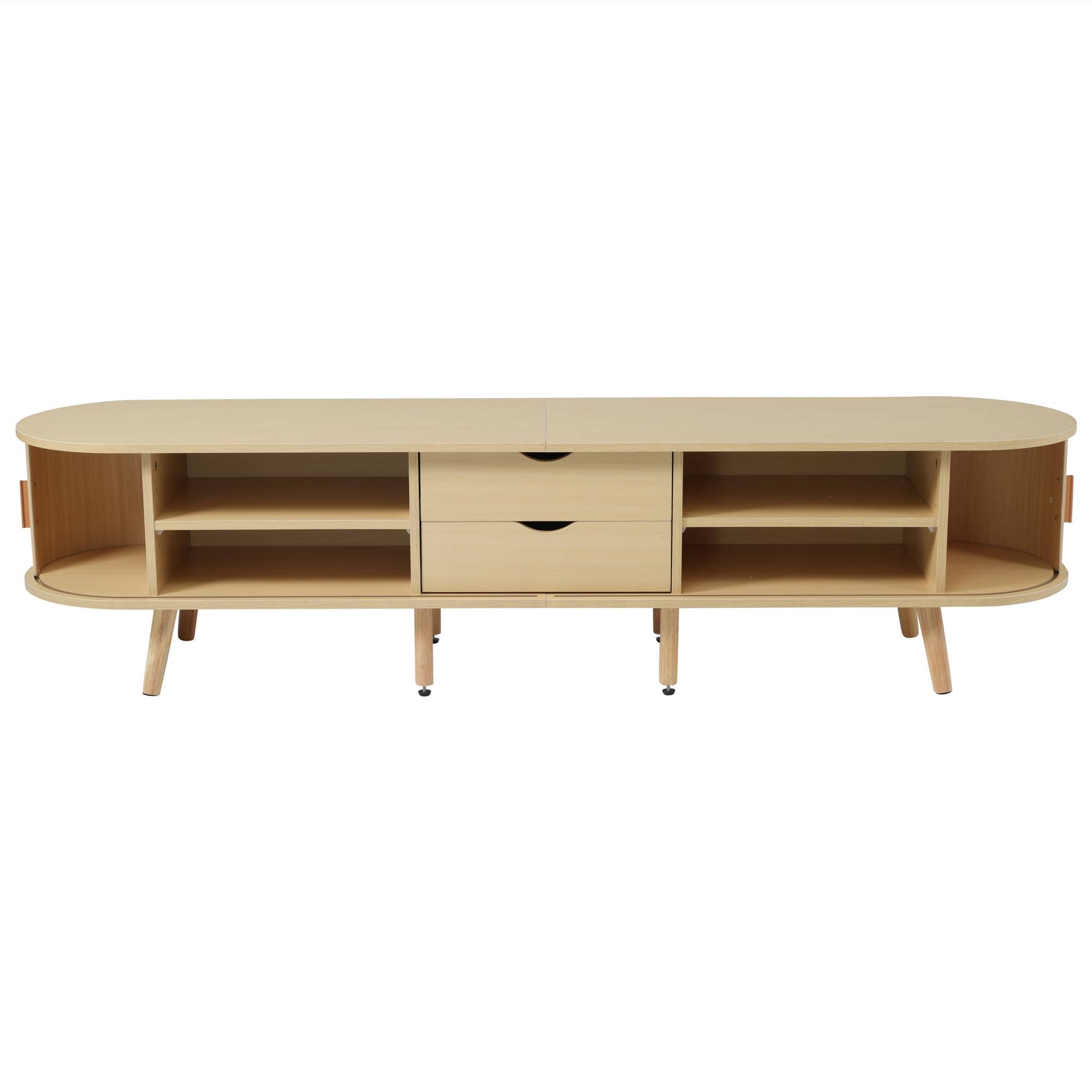 Mueble para TV de salón con espacio de almacenamiento + tablero de fibra de densidad media redonda de grano de madera, 2 cajones, capacidad de carga 30 kg, tamaño 175 x 40 x 42 cm