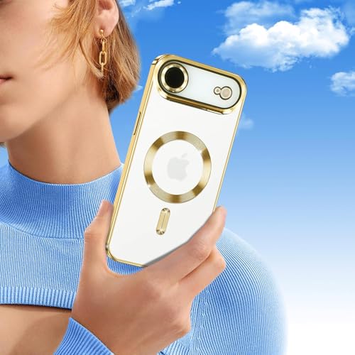 Image of VONZEE Electroplating Transparent Clear Logo Back Cover TPU Compatible with iPhone 17 Air Case, Compatible with Magsafe, Full Body & Individual Camera Protection for Each Lens for Men & Women (Gold)