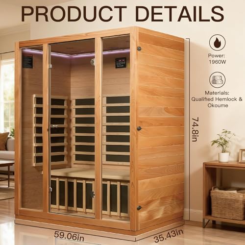 Image of 3 Person Far Infrared Sauna for Home, Hemlock Wood, Chromotherapy Lights | Low EMF infrared heating, HI-FI speaker, reading light, ventilation system, designed for apartment wellness
