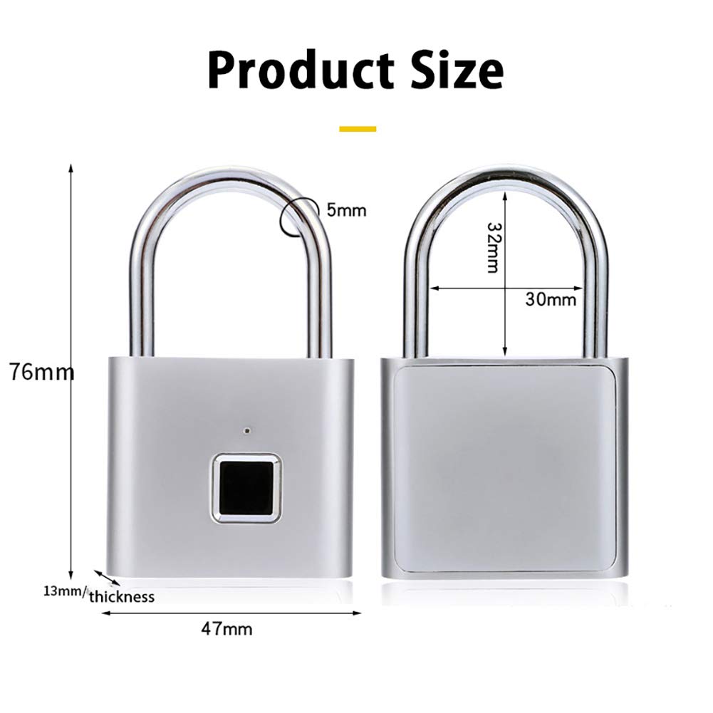 Cadenas D'empreinte Digitale De Chargement USB, Adapté À La Salle De Sport, Au Casier D'école, Aux Bagages, Tiroir, Sac À Dos, Valise, Verrou D'empreinte Digitale Bio Intelligent Étanche,Argent