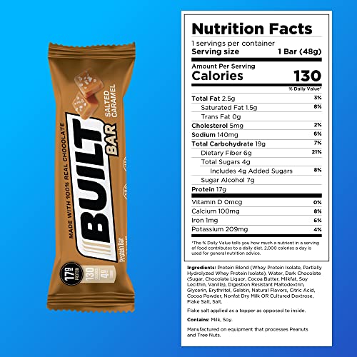 Built Bar 12 Pack High Protein Energy Bars | Gluten Free | Chocolate Covered | Low Carb | Low Calorie | Low Sugar | Delicious Protien | Healthy Snack (Salted Caramel) #TOP2