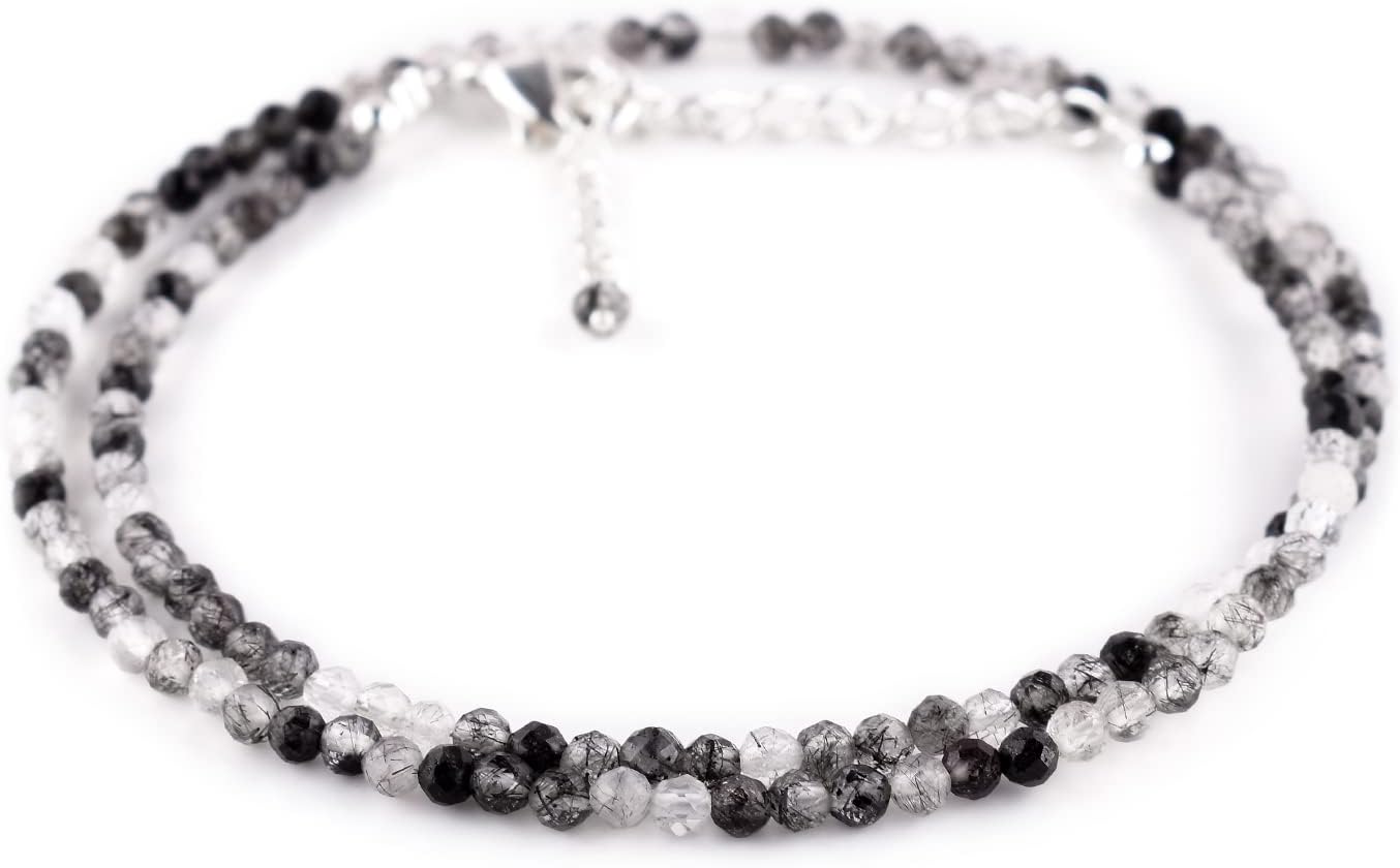 YANARA Natural Choker Necklace For Women Gemstone Full Micro Beads Dainty Jewelry for her, Birthstone, Energy Healing Crystals, Silver Plated Chain 18 inch