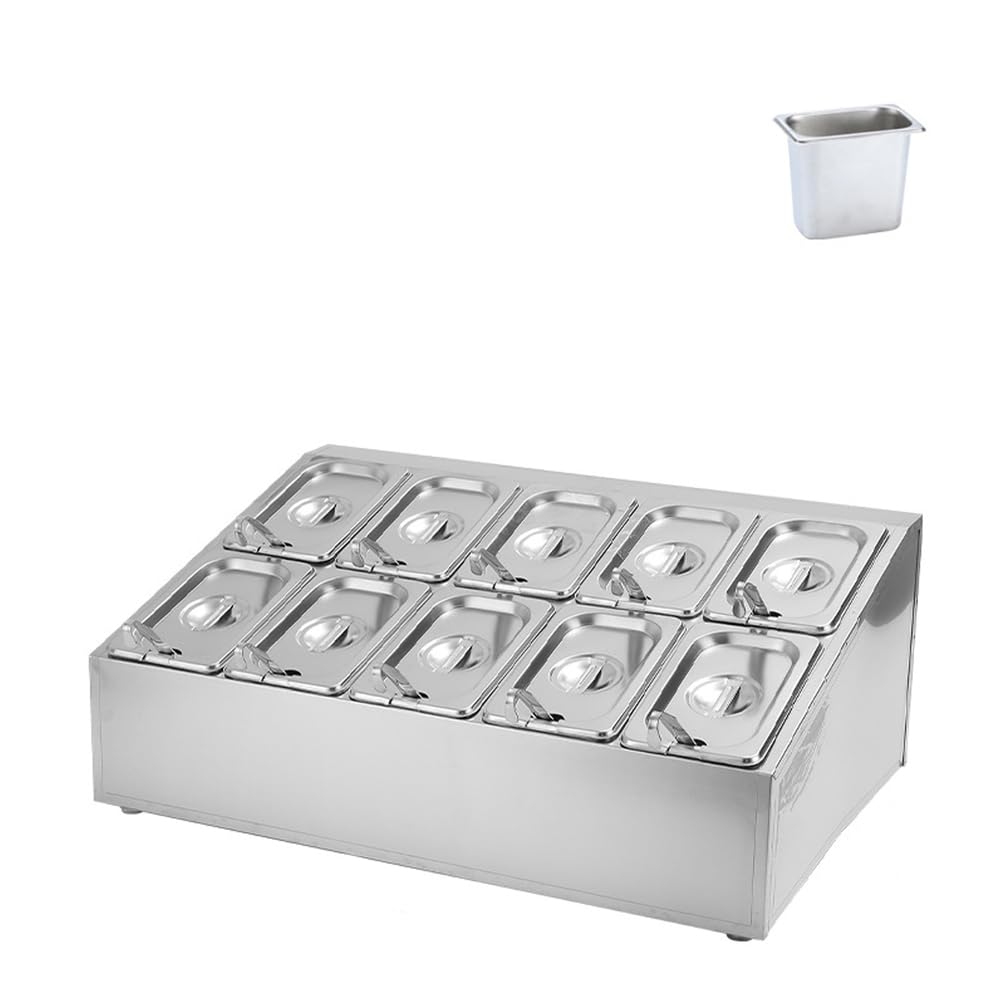 Vassoio da Portata in Acciaio Inox con 4 Scomparti, Dispenser per condimenti da Buffet, Contenitore da banco per Alimenti, Accessori da Cucina, Forniture per ristoranti