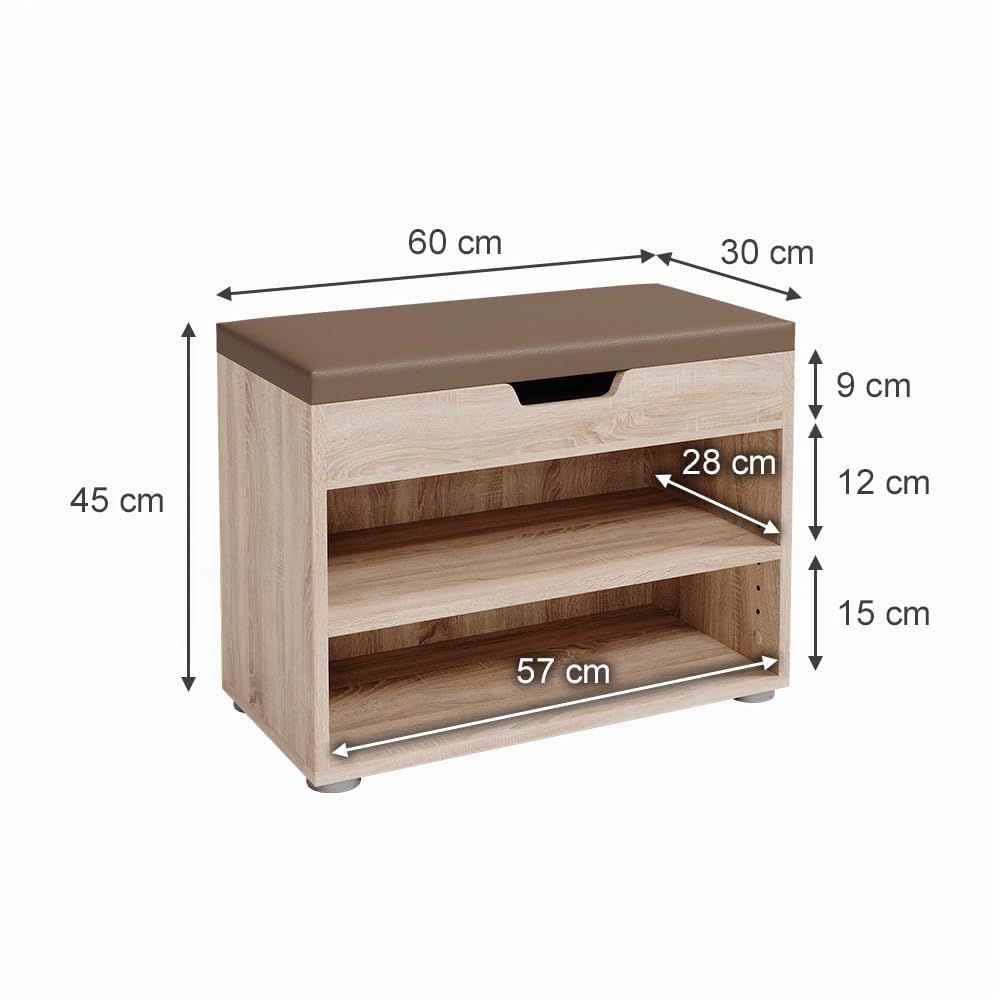 Vicco Banco para Zapatos Rolfe, Sonoma, 60 x 45 cm | para almacenamiento de zapatos y compatible con muebles Rolfe